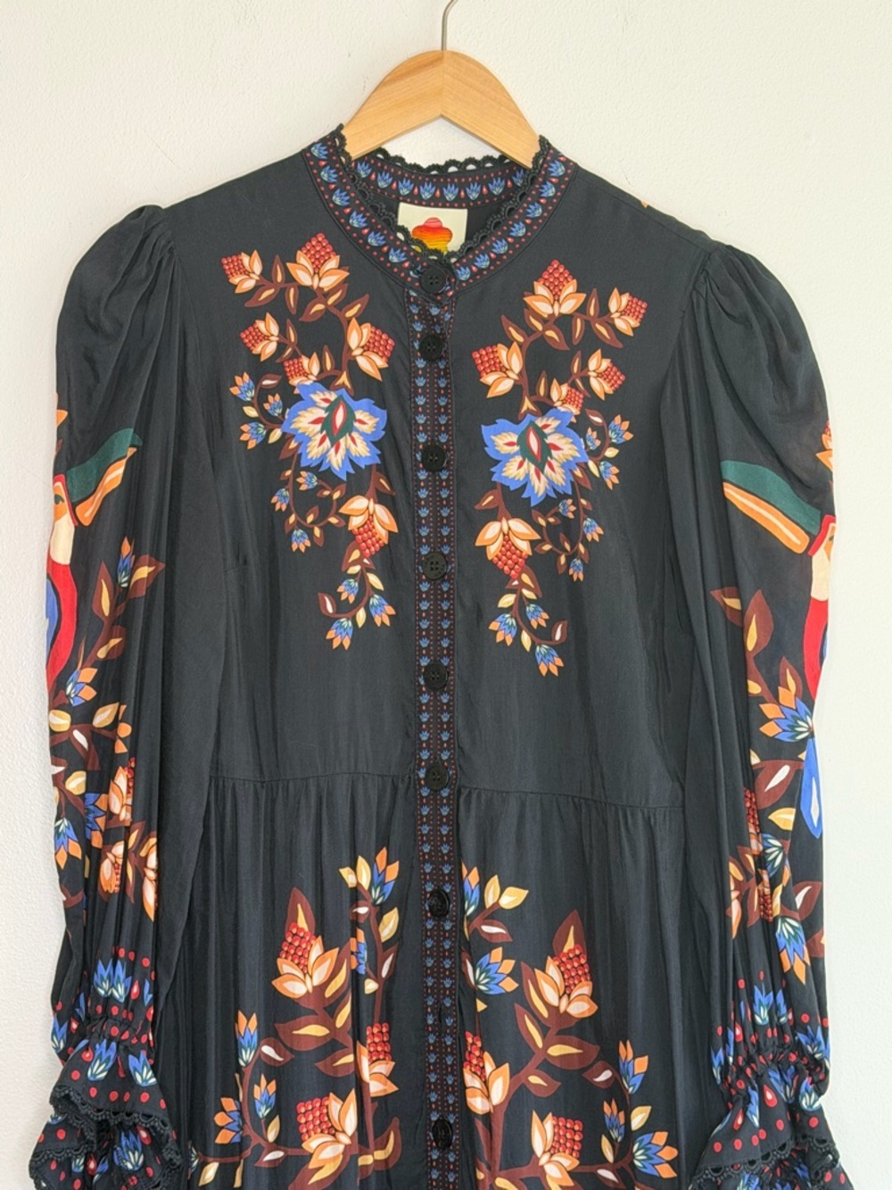 NEW FARM Rio Winter Garden Floral Print Tiered Puff Long Sleeve Maxi Dress Sz M - Picture 8 of 16